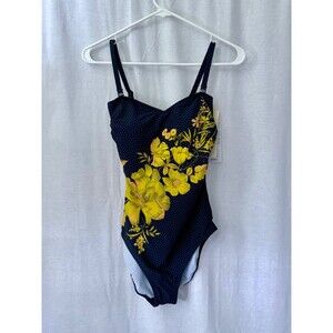 Gottex One Piece Swimsuit, Size 6, Blue Gold Floral, New with tags